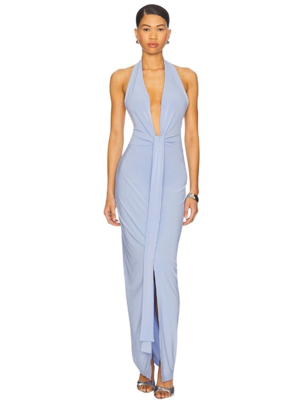 Norma Kamali x REVOLVE Tie Front Halter Gown in Celestial Blue XSmall New Womens